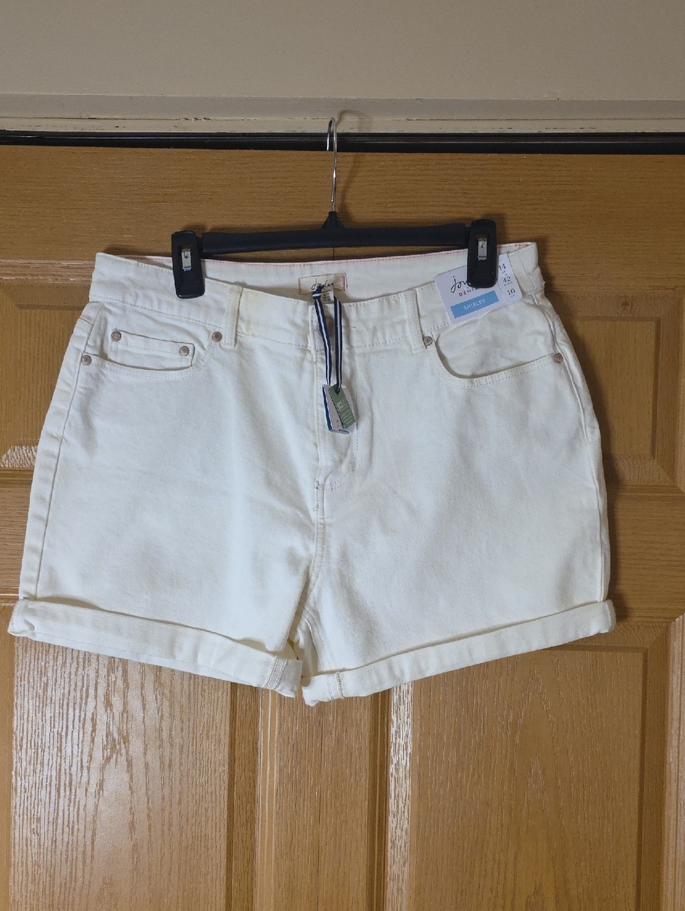 Joules Cream Roll-Cuff Denim Shorts Women's 10 NWT‎ Mid-Rise Summer